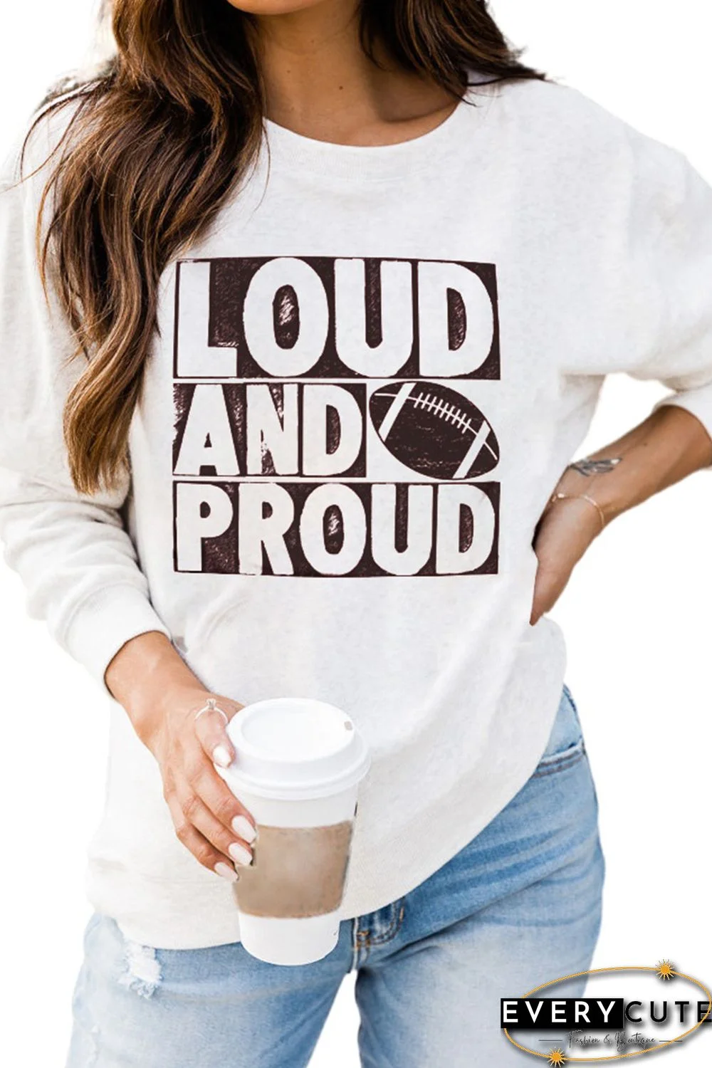 White LOUD AND PROUD Rugby Graphic Pullover