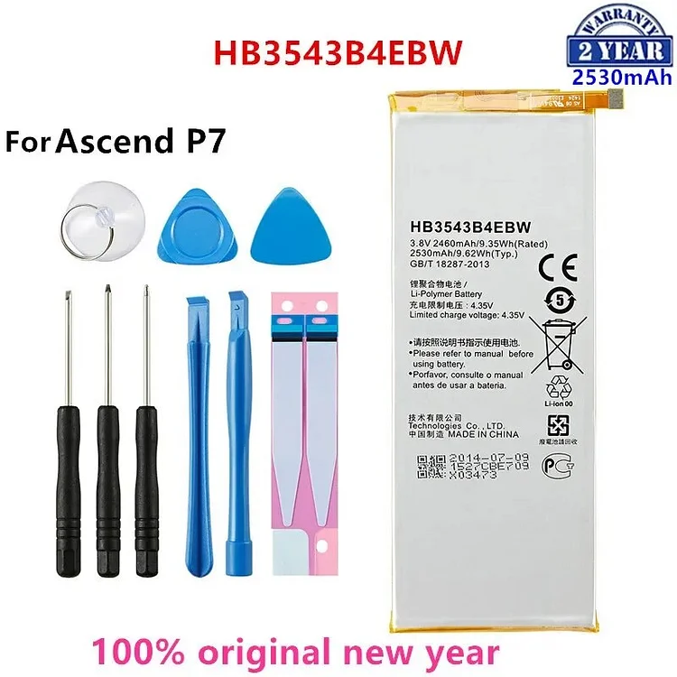 100% Orginal HB3543B4EBW 2530mAh Battery For Huawei Ascend P7 L07 L09 L00 L10 L05 L11 Replacement Batteries +Tools