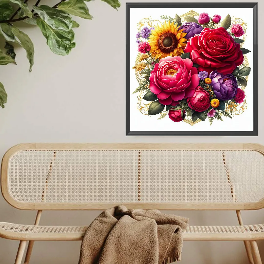Sunflower Roses Full DIY 5D Square Drill Diamond Paintings Picture Arts Craft for Adults/Beginners Gift Idea Home Wall Decor Crystal Art Paint by Diamond Crystal Rhinestones Painting Kits 35x35cm