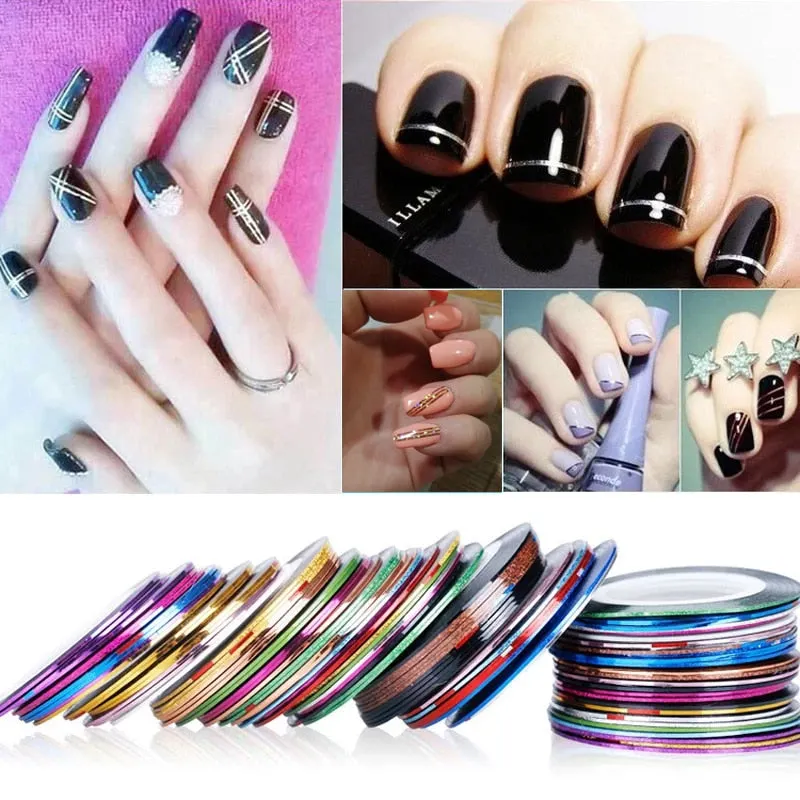 Mixed 10 Colors Nail Striping Tape Metallic Yarn Line 3d Nail Art Decoration Rolls Nail Decals & Sticker Nail Art Accesoires-Nail Inspo