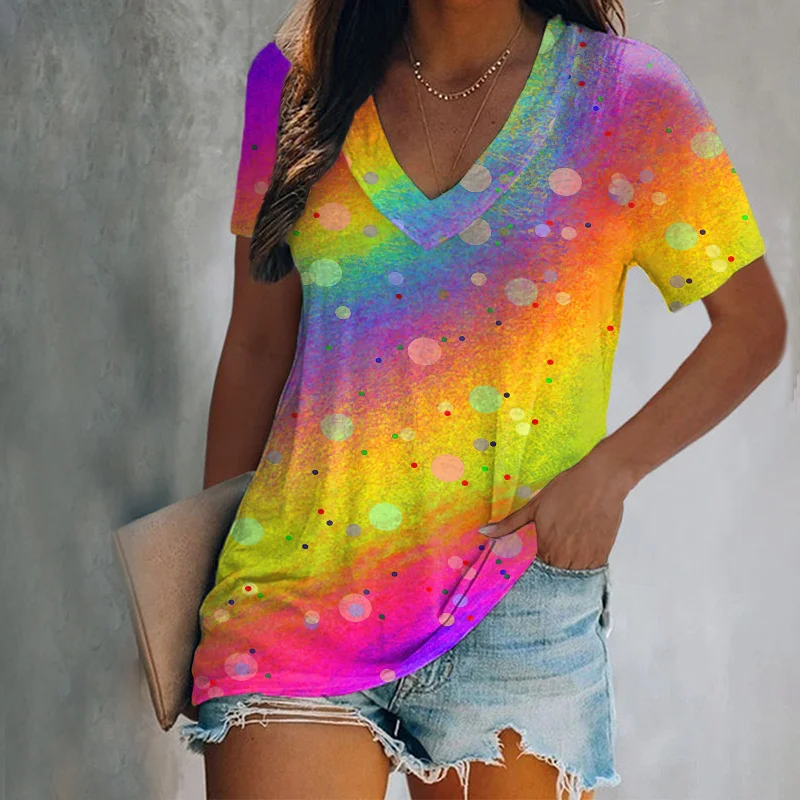 Rainbow Polka Dot Printed Tie-dye Women's T-shirt