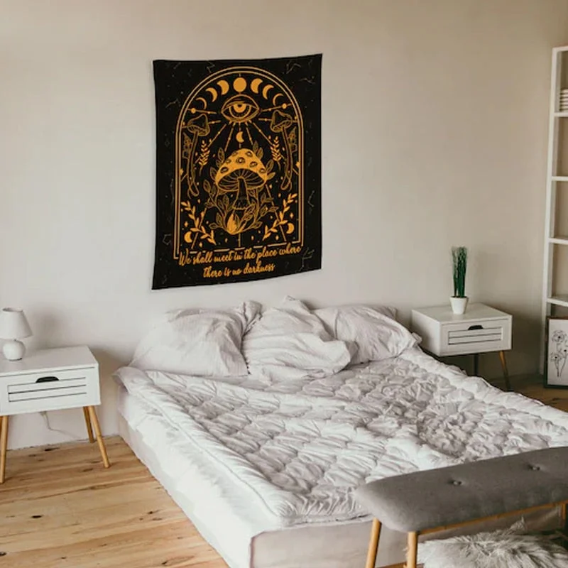 Psychedelic Mushroom Tapestry Wall Hanging Moon phase Chart Hippie Bohemian Tapestries Psychedelic Witchcraft Home Decor