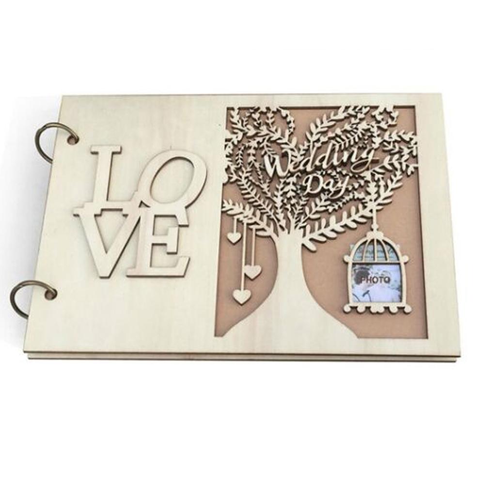 

Wedding Guest Books Wooden Heart Hollow Notebook Name Sign Board Craft Gift, 501 Original