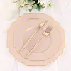 10 Pack | 11" Blush/Rose Gold Hard Plastic Dinner Plates, Disposable Tableware, Baroque Heavy Duty Plates with Gold Rim