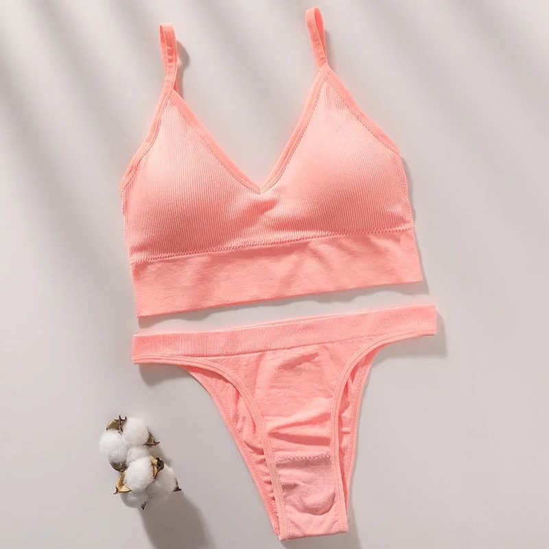 Women Bra Panties Set Sexy G-String Push Up Bra Crop Top Seamless Underwear Fitness Active Bra Top Thongs Female Lingerie Set