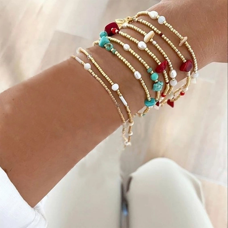 Sweet Color Block Freshwater Pearl Glass Gravel Bracelets