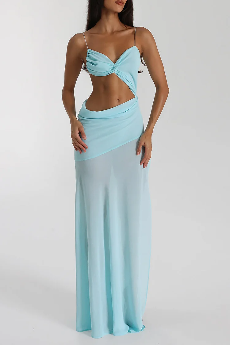 See Through Backless Cut Out Tied Up Party Maxi Dresses-Blue [Pre Order]
