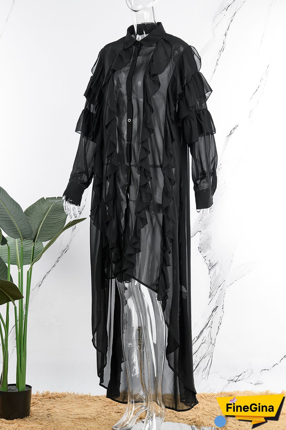 Black Casual Solid Patchwork Asymmetrical Turndown Collar Shirt Dress Dresses