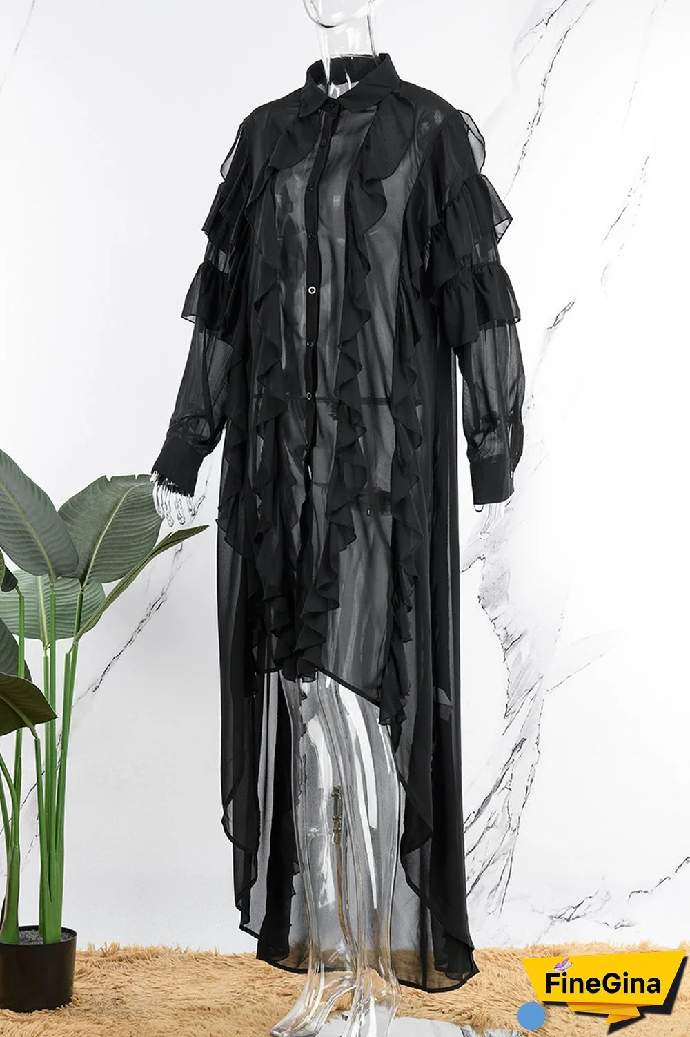 Black Casual Solid Patchwork Asymmetrical Turndown Collar Shirt Dress Dresses