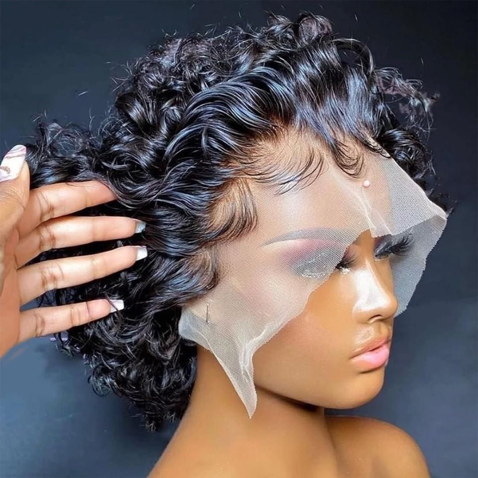 Pre Plucked Short Pixie Curly Bob Lace Front Human Hair Wig