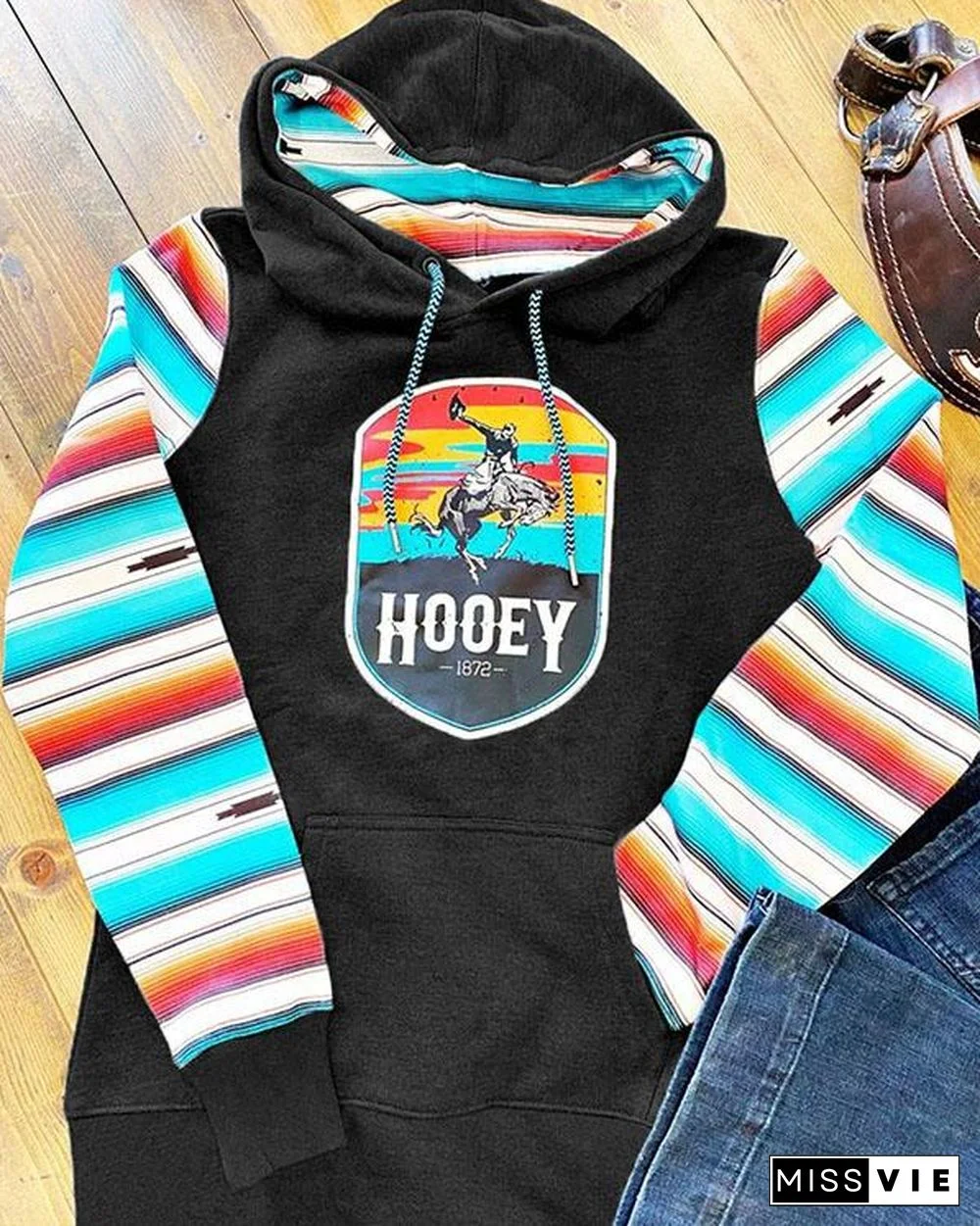 Women's Hooey Casual Contrast Cotton-Blend Plus Fleece Sweatshirt