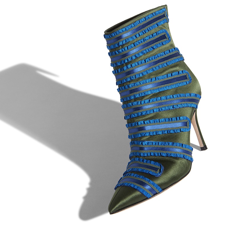 GOOSHOE Satin Blue Green Stiletto Ankle Boots