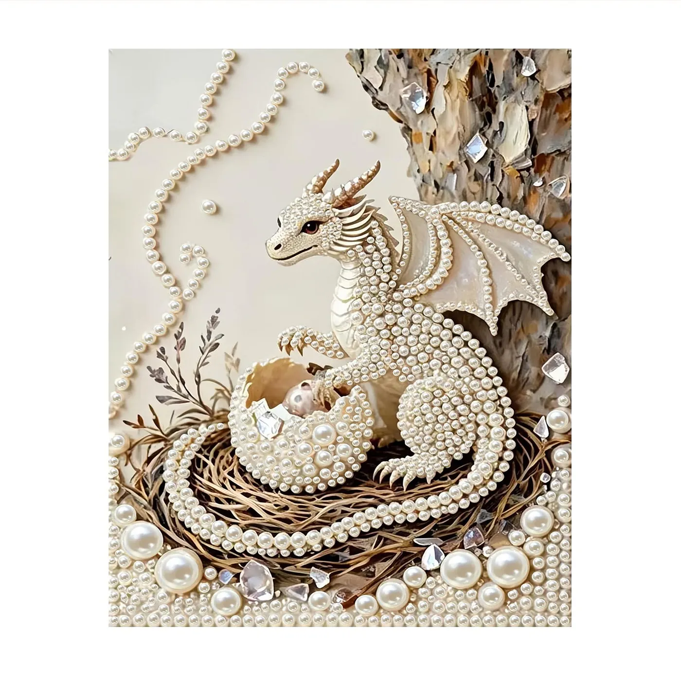 White Dragon Hatchling - Pearls Painting