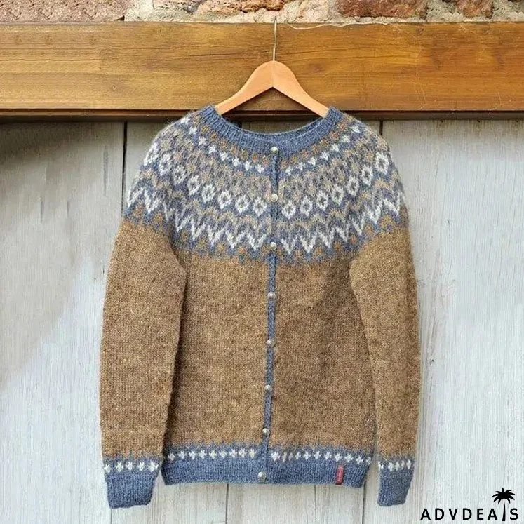 Retro Brown Long Sleeve Cardigan