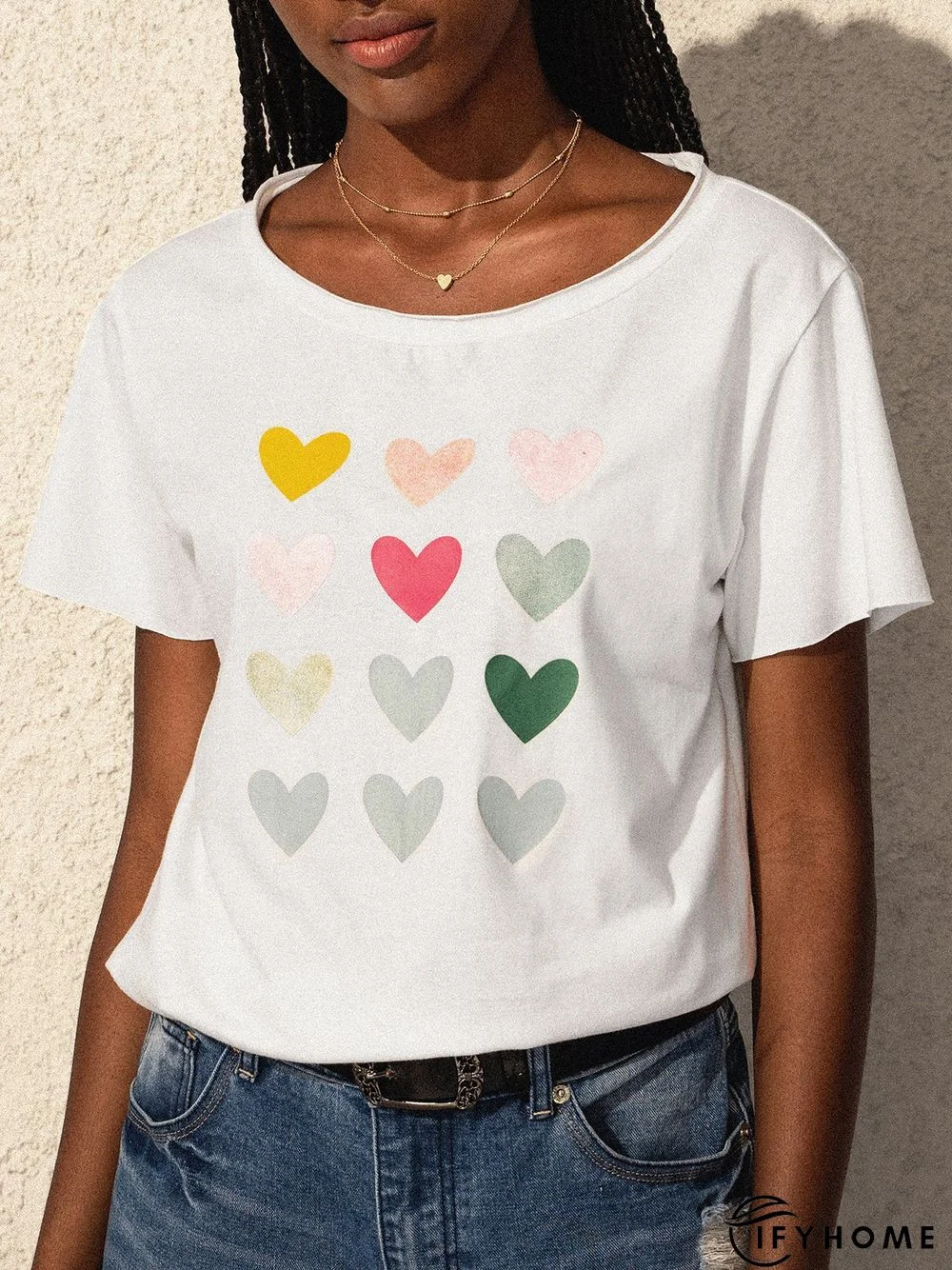 Casual loose summer short sleeve love print T-shirt | IFYHOME