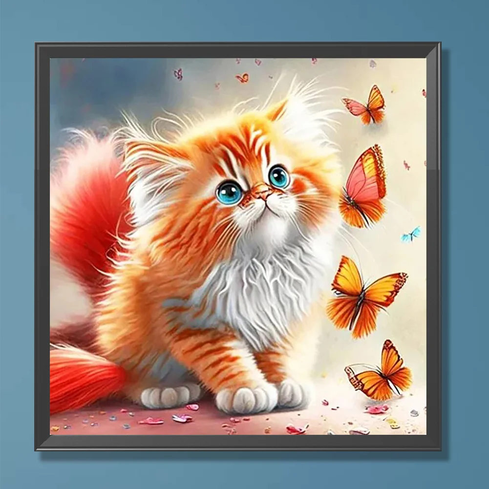 Full Round Diamond Painting 30*30cm - Butterfly And Kitten