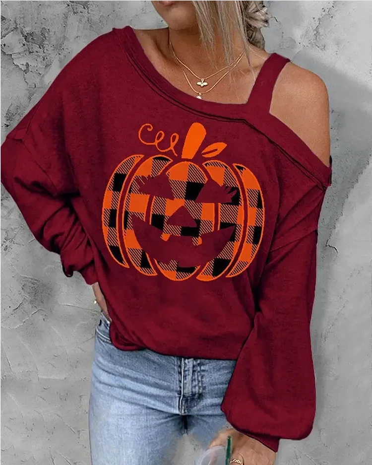 Simple Design Pumpkin Print Long Sleeve Sweatshirt