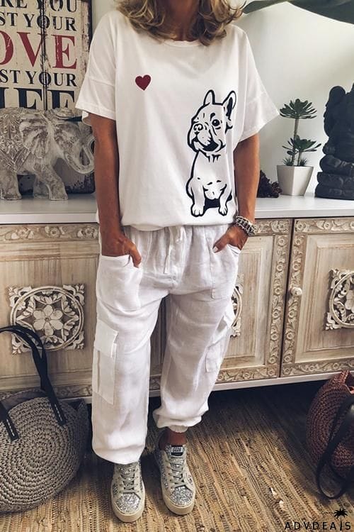 Heart Dog Print Short Sleeve T Shirt