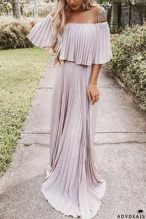 Off Shoulder Pleated Maxi Dress