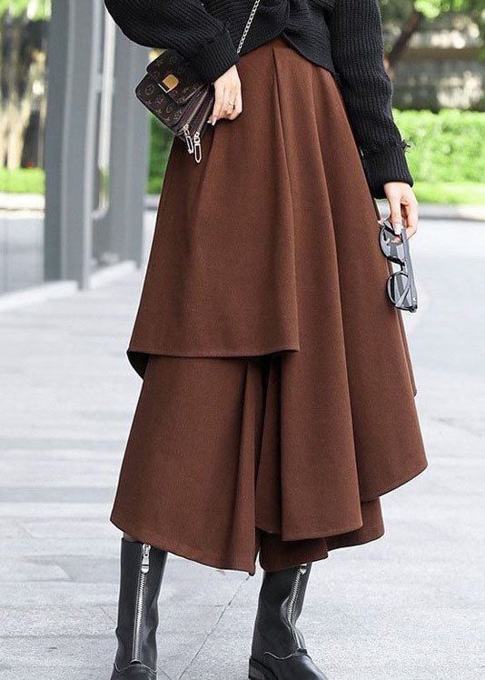 Plus Size Brown Asymmetrical Patchwork Woolen Skirts Winter