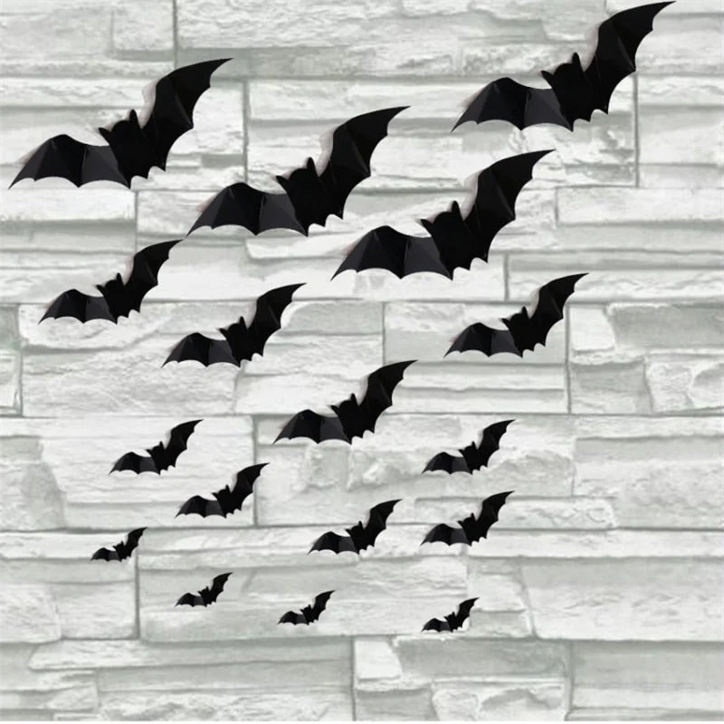 16pcs Halloween 3D Black Bat Wall Stickers Removable Halloween DIY Wall Decal Halloween Party Decoration Horror Bats Stickers