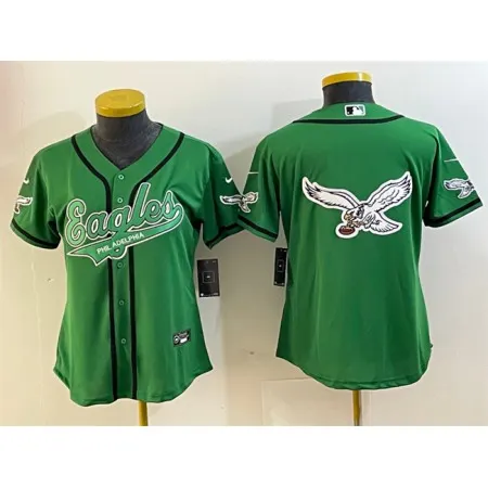 Youth Philadelphia Eagles Green Team Big Logo Cool Base Stitched Baseball Jersey 301D