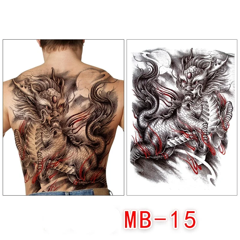 Waterproof temporary men tattoos tattoo full back large tatoo fake dragon girl tattoo body art sticker sexy decals transferable