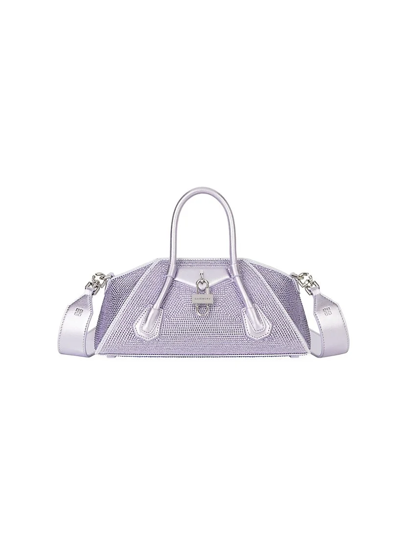 Givenchy Mini Antigona Stretch Top Handle Bag In Satin With Strass