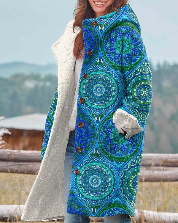 Vintage Mandala Print Hooded Long Sleeve Jacket