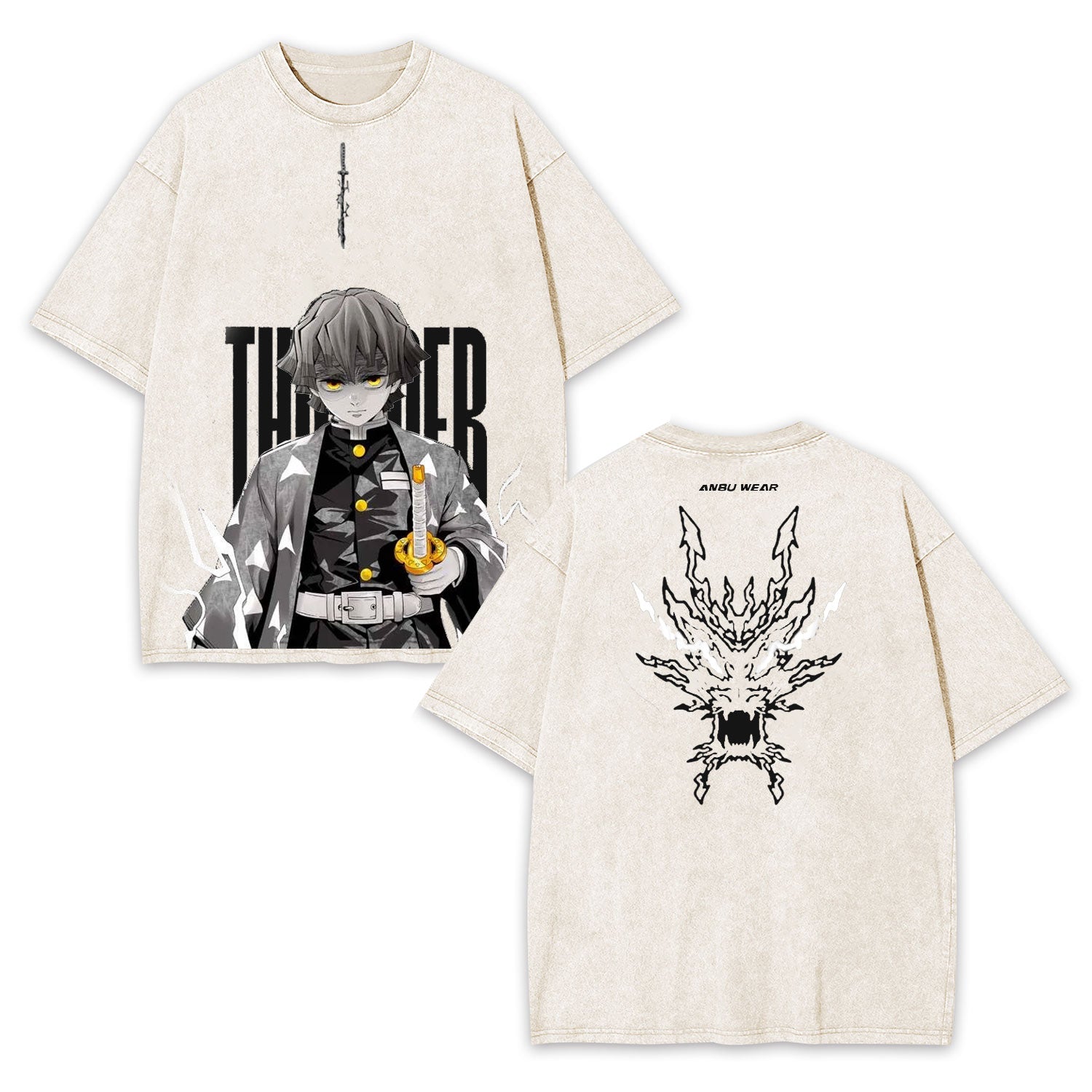 ZENITSU DEMON SLAYER UNISEX WASHED T-SHIRT-[DS]