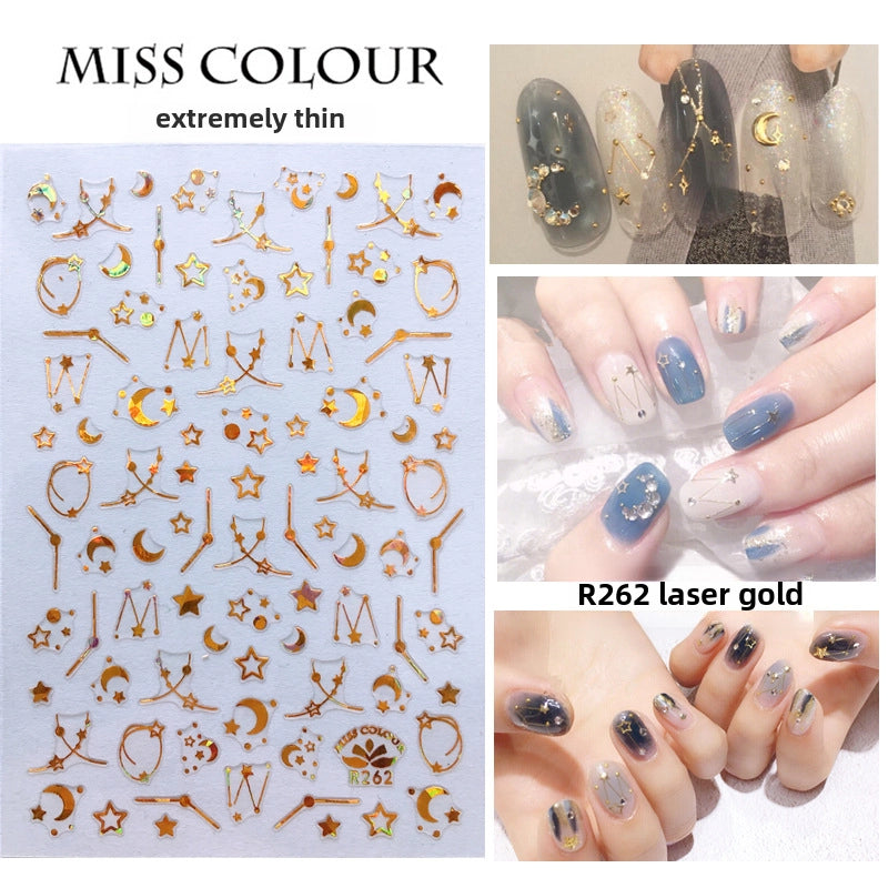 3D Star Moon Nail Stickers Phototherapy Nail Art Supplies Star Moon Nail Art Stickers R207 Nail Art Constellation Metal Jewelry