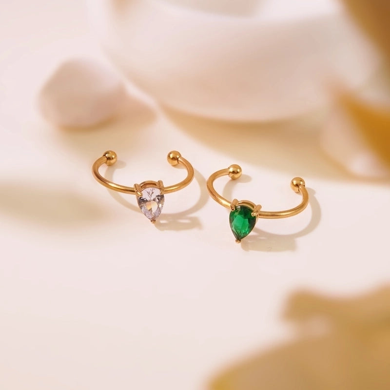 Tropical Minimalist Cool Style Triangle Geometric 304 Stainless Steel Artificial Rhinestones 18K Gold Plated Inlay Open Rings