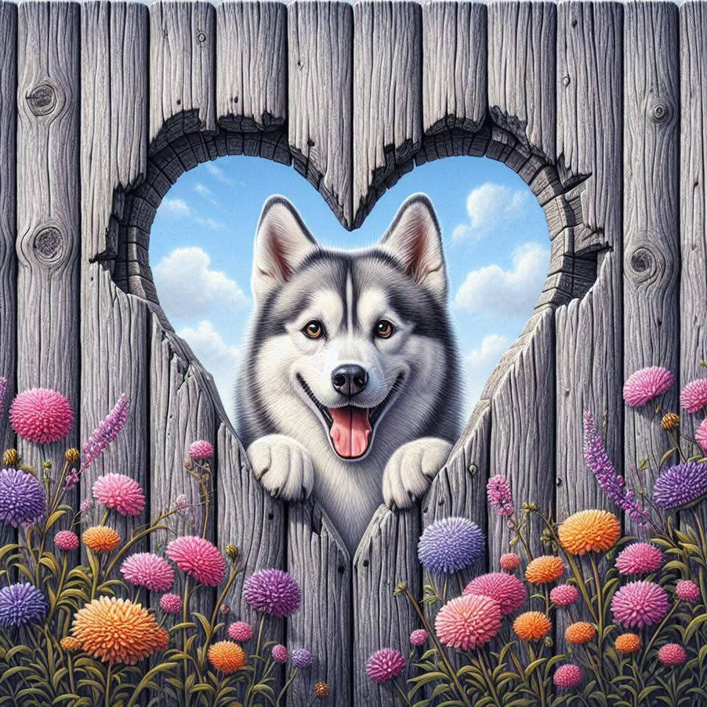 Love Dahlia Husky 30*30cm(canvas) full round drill diamond painting