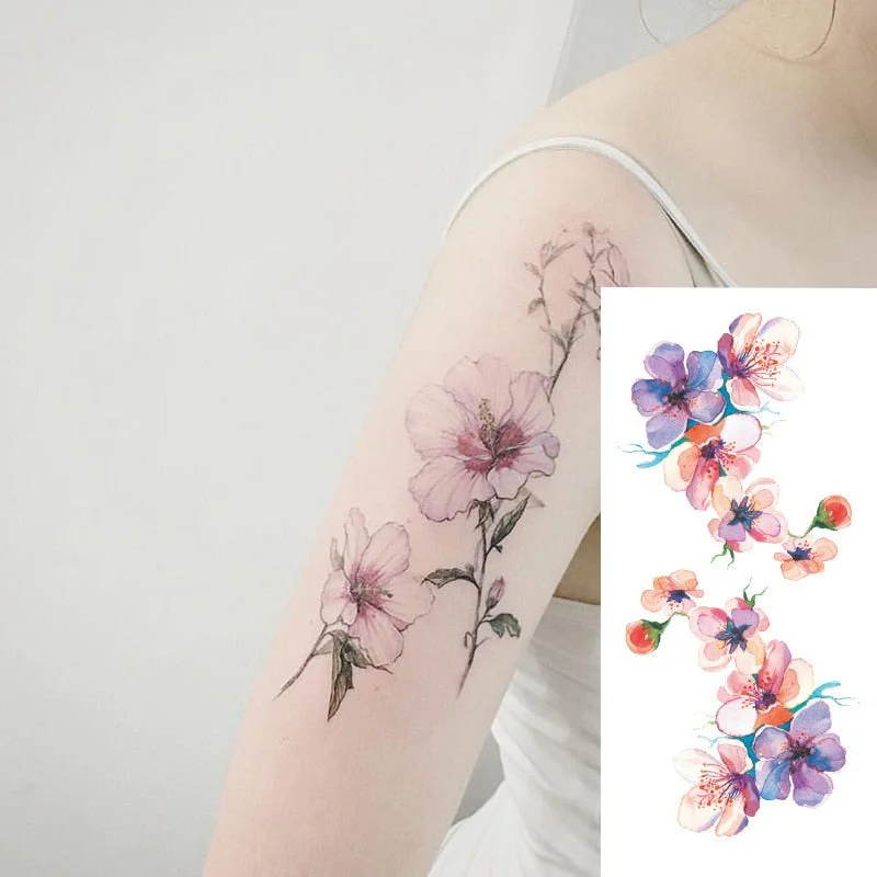 1piece Body art flash henna tattoo fake temporary tattoos stickers rose peony flowers arm shoulder tattoo waterproof women