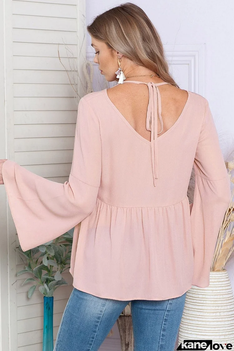 V-Neck Flare Sleeve Blouse