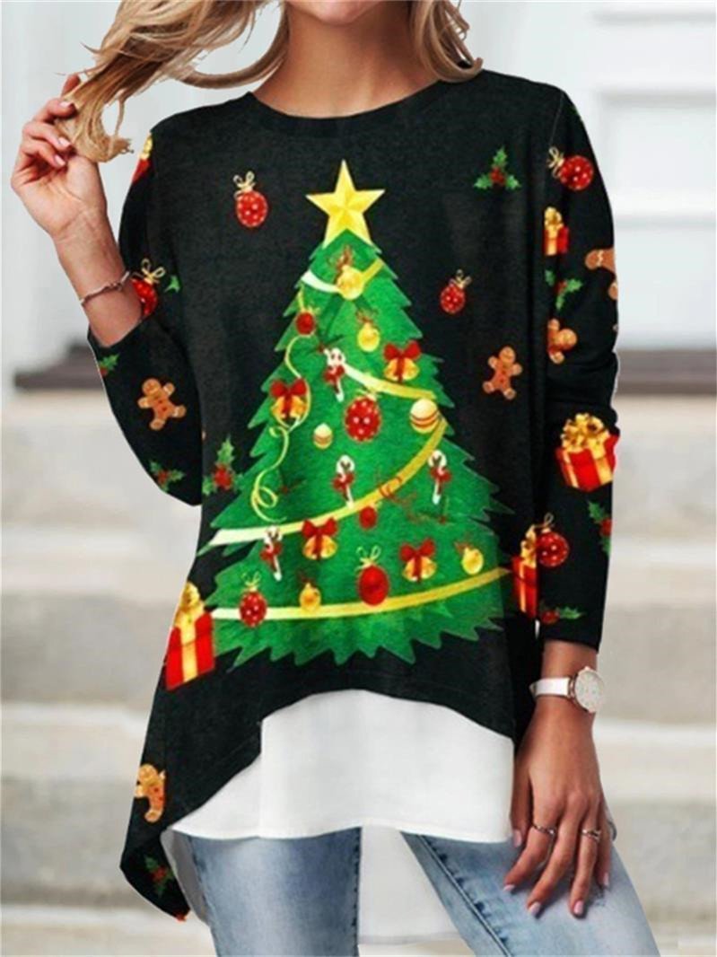 Women Long Sleeve Scoop Neck Animal Print Graphic Top