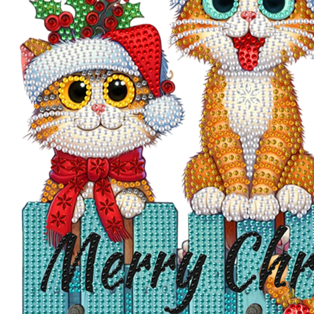 DIY Christmas Cat Wooden Christmas Diamond Art Hanging Hooks Home Decor