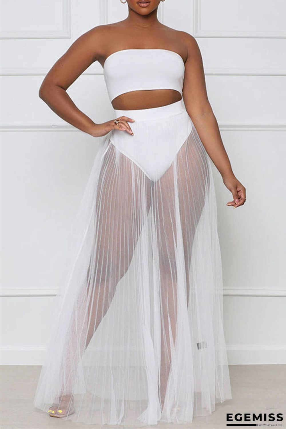 White Sexy Casual Solid Patchwork Backless Strapless Sleeveless Two Pieces | EGEMISS