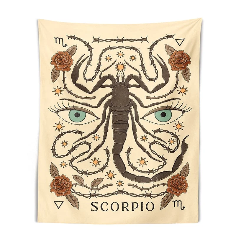 Tarot Tapestry Wall Hanging Constelation Zodiac Tapestries Hippie Astrology Tapestry Boho Horoscope Floral Tapestry for BedRoom