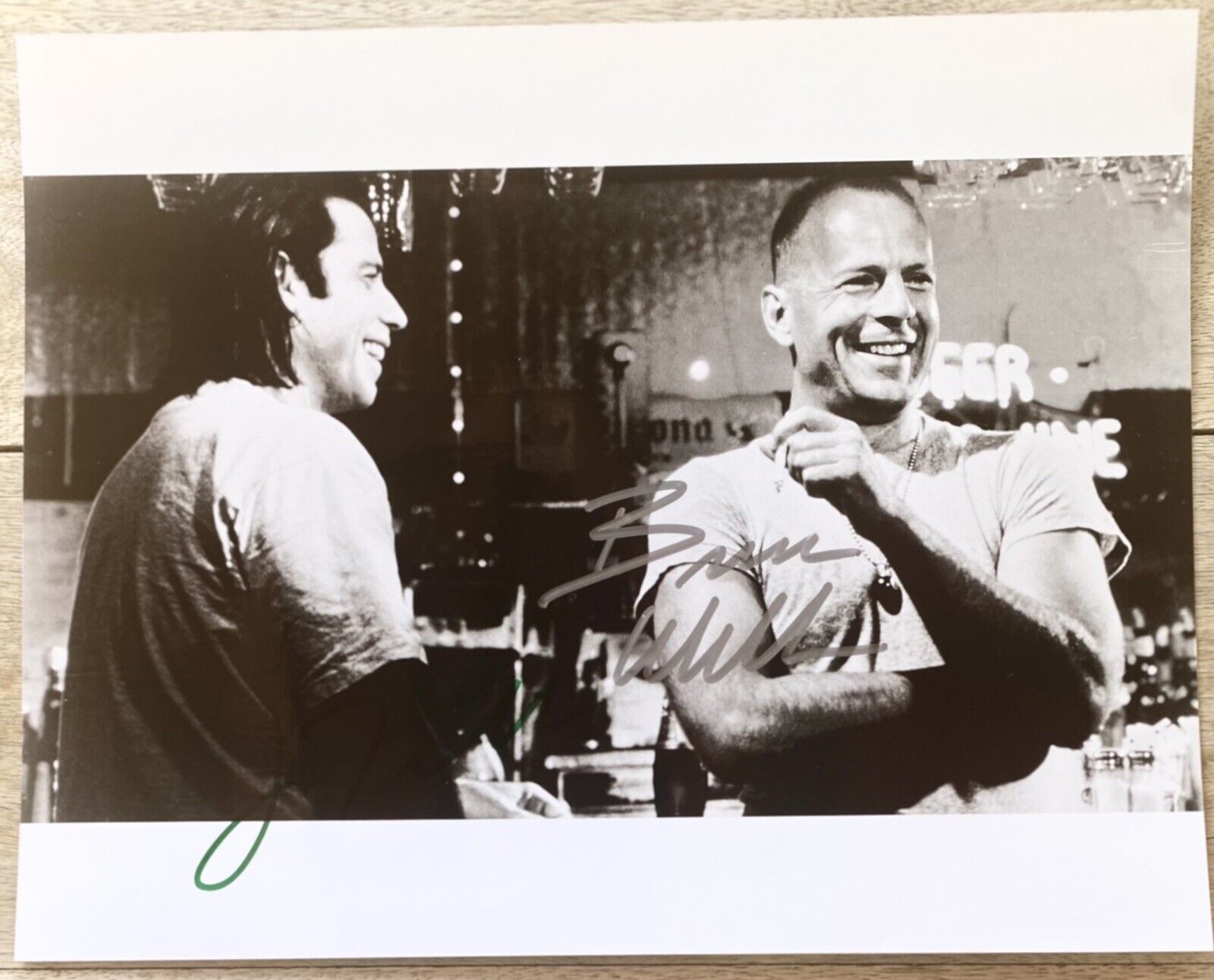 Bruce Willis & John Travolta Signed Pulp Fiction B&W 8x10 Photo Poster painting Autograph COA