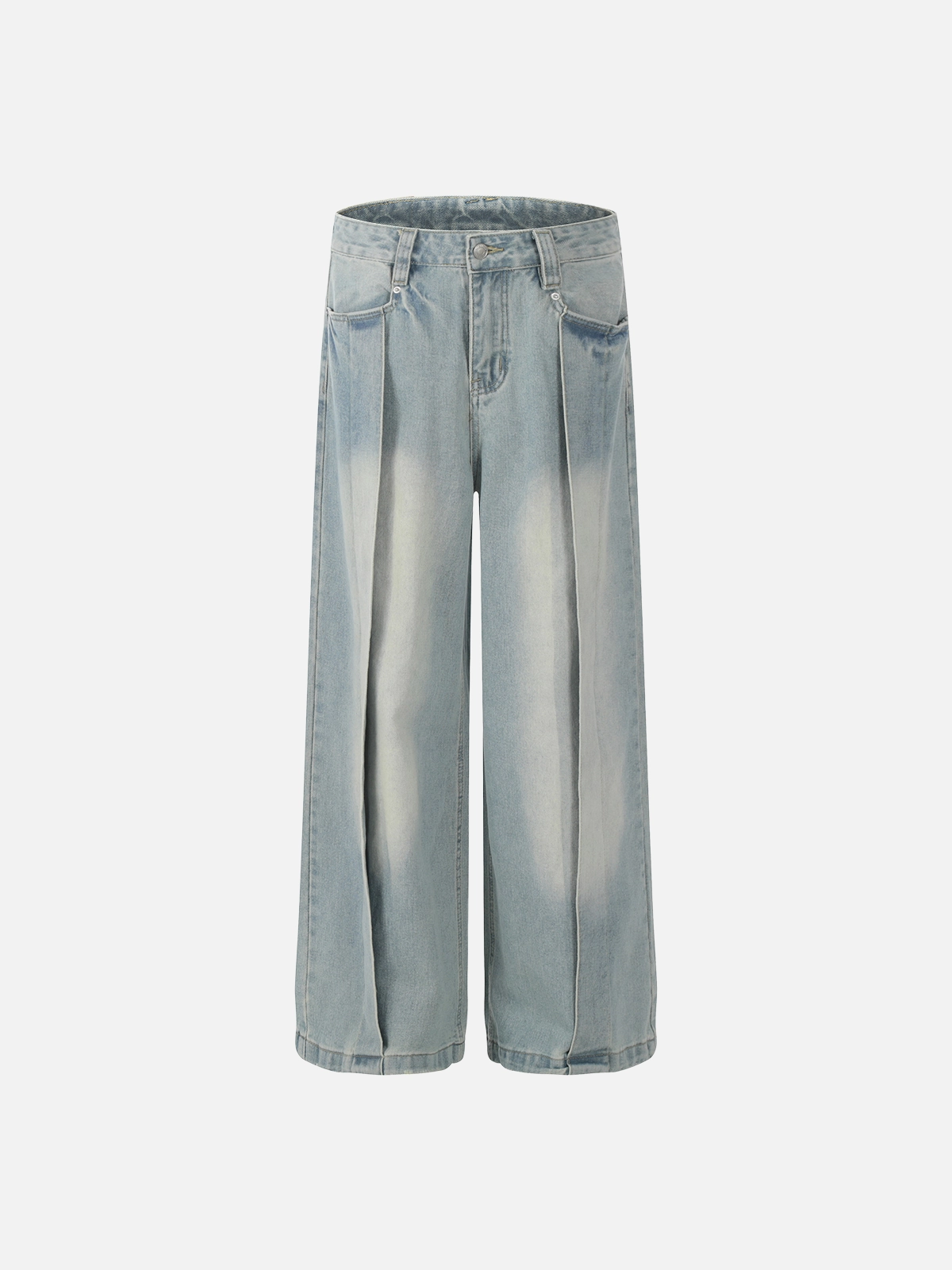 Blue Deconstructed Patchwork Washed Loose Jeans Front