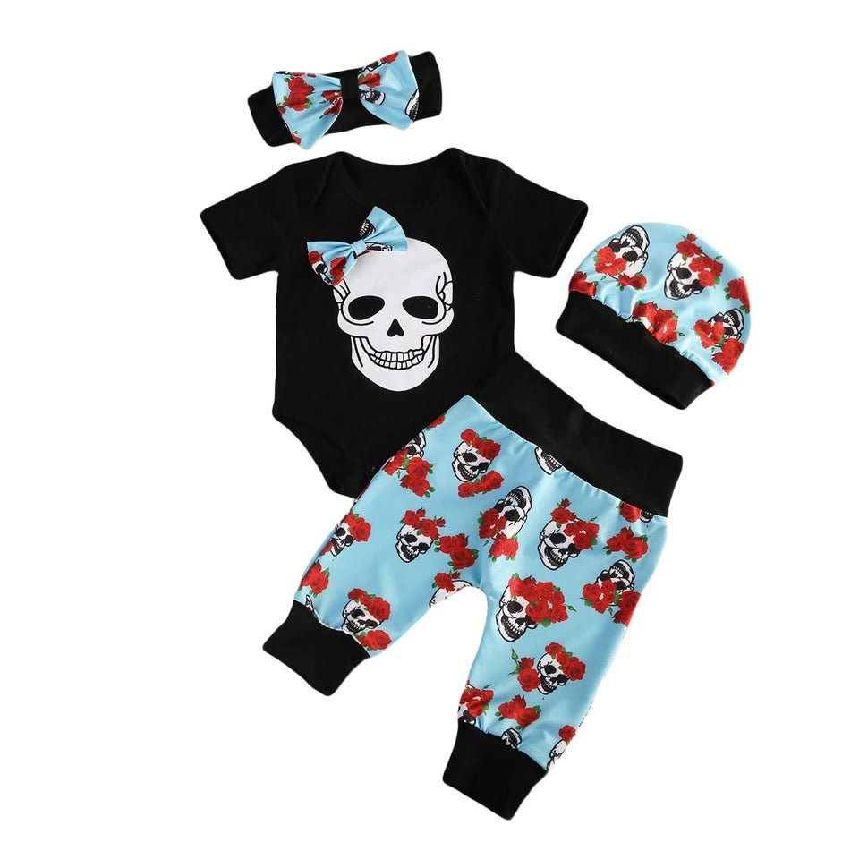 4pcs Baby Girls Skull Romper Jumpsuit Clothes