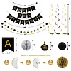 Birthday Decorations, Happy Birthday Banner with Honeycomb Ball, Gift Hanging Swirl Streamer, Circle Dot Garland - Happy Birthday Party Decorations for Men Women Boys Girls (Black & Gold, 70th)