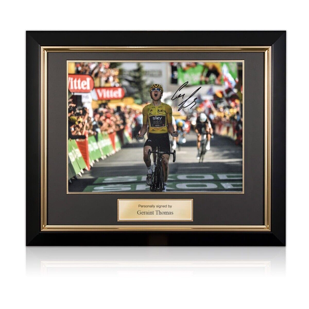 Geraint Thomas Signed Tour De France Photo Poster painting: Alpe D'Huez Finishing Line. Framed