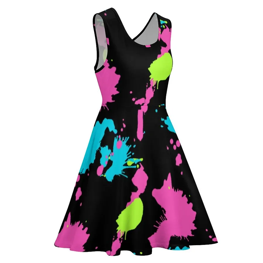 neon paint splatter dress Neon Splatter Paint Sleeveless Dress Women's Evening Dress Womans Clothing