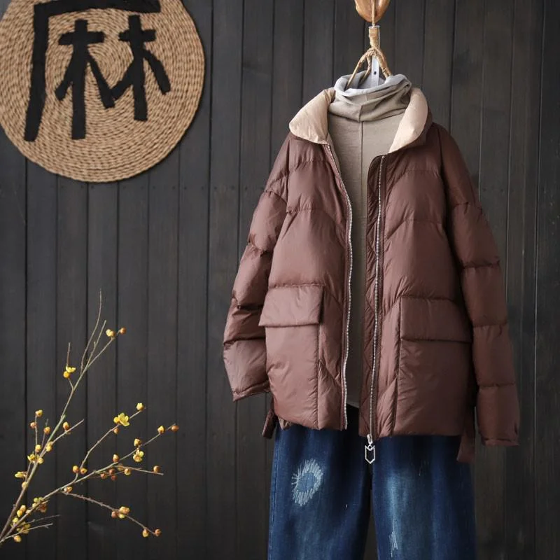 Fitaylor Autumn Winter Women Stand Collar Short Down Coat 90% White Duck Down Ultra Light Parkas Loose Zipper Windproof Outwear