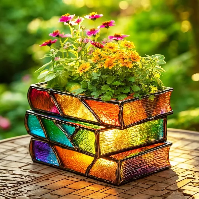 Stacked Books Flower Pot