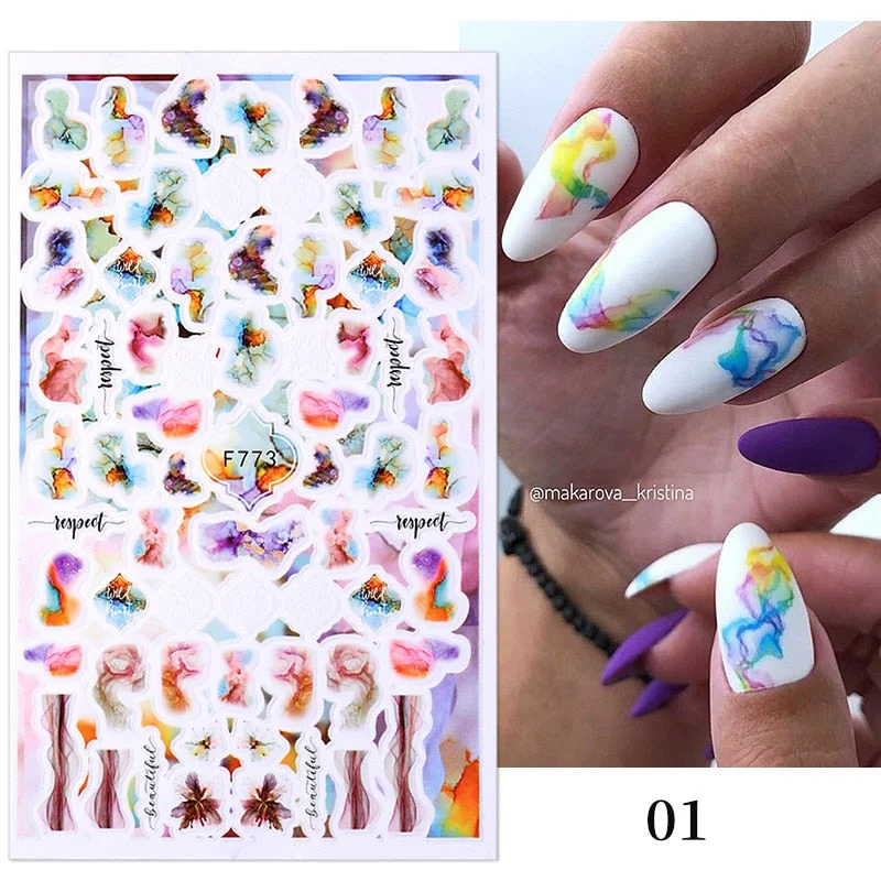 1PC 3D Nail Stickers Flowers Leaves Self-Adhesive Slider Letters Nail Art Decorations Love Heart Decals Manicure Accessories-Nail Inspo