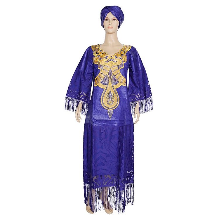 African Americans fashion QFY African Dresses For Women Ladies Lace Tassel Dashiki Dress Bazin Riche Traditional Clothes Headtie 2022 Attire Robe Africaine Ankara Style QueenFunky