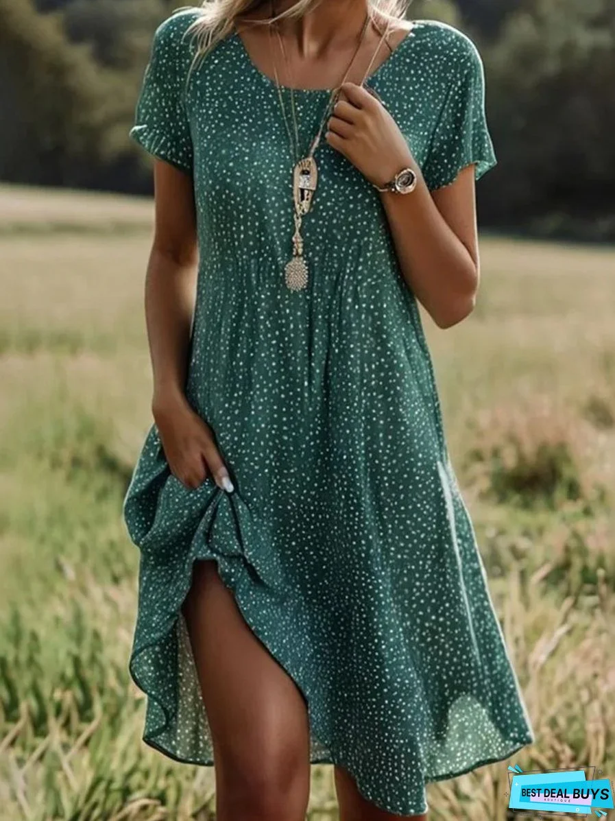 Ethnic Style Round Neck Floral Dress